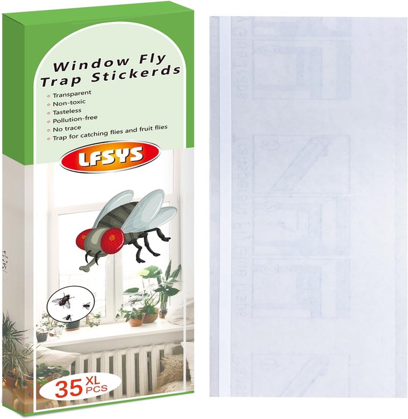 LFSYS 35XL Pack Window Fly Trap, Fruit Fly Traps for Indoors, Fly Trap Indoor Clear, Fly Paper Sticky Strips - Image 1